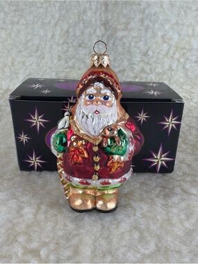Vintage Christopher Radko Frosty Leaf Jr Glass Santa Ornament